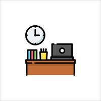 Office desk with clock and books on it vector