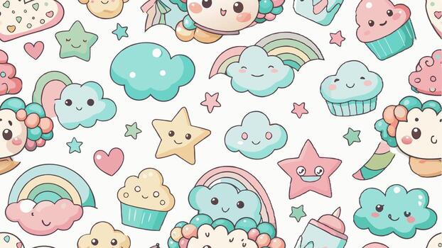 único kawaii sin costura modelo diseño en un linda y juguetón estilo digital y diseño vector