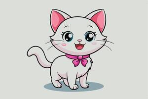 Cute small white cat illustration with a smiling face and fluffy puffy look. vector