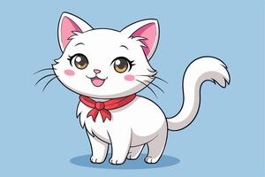Cute small white cat illustration with a face and fluffy puffy look. vector