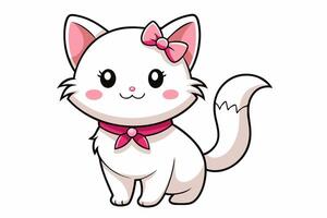 Cute small white cat a smiling face and fluffy puffy look. vector