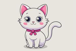 Cute small white cat illustration with a smiling face fluffy puffy look. vector