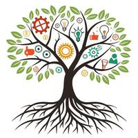 A beautiful tree illustration with roots and branches for nature-themed designs. vector