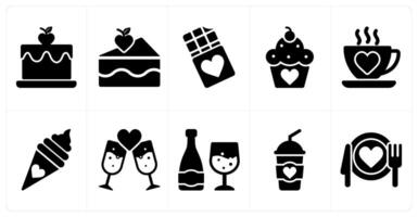 Happy Valentine icons in black color as cake, pastry, chocolate vector
