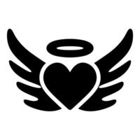 Happy Valentines Flying Heart icon in black color vector