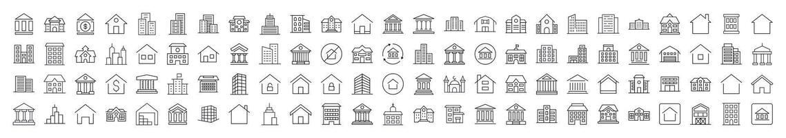 Set of Line Icons of Different Constructions. Editable Stroke. Minimalistic Linear Pictogram for Design of Cards, Apps, Banners, Posts vector