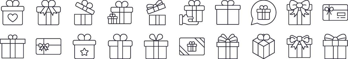 Giftbox, Box for Present Line Icon Pack. Editable Stroke. Minimalistic Linear Pictogram for Design of Cards, Apps, Banners, Posts vector