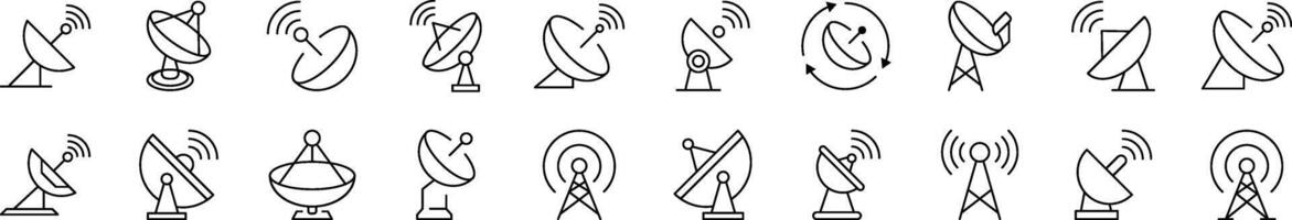 Set of Line Icons of Satellite Dish. Editable Stroke. Minimalistic Linear Pictogram for Design of Cards, Apps, Banners, Posts vector