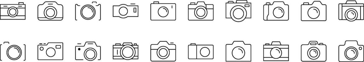 Bundle of Line Icons of Photo Camera. Editable Stroke. Minimalistic Linear Pictogram for Design of Cards, Apps, Banners, Posts vector