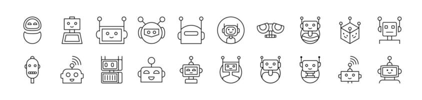 Robot Outline Web Line Icons Collection. Editable Stroke. Minimalistic Linear Pictogram for Design of Cards, Apps, Banners, Posts vector