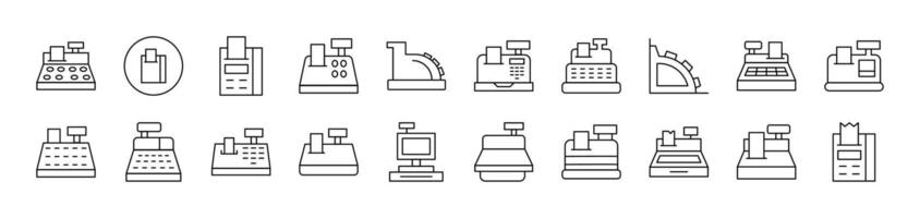 Pack of Line Icons of Cash Register. Editable Stroke. Minimalistic Linear Pictogram for Design of Cards, Apps, Banners, Posts vector