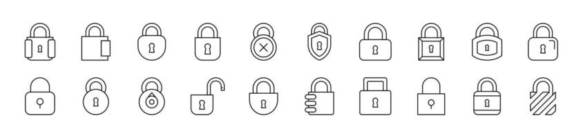 Padlock and Lock Related Icon Set. Editable Stroke. Suitable for Web Sites, Books, Cards, Apps vector