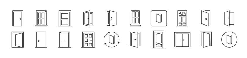 Door Set of Thin Icons. Editable Stroke. Suitable for Web Sites, Books, Cards, Apps vector