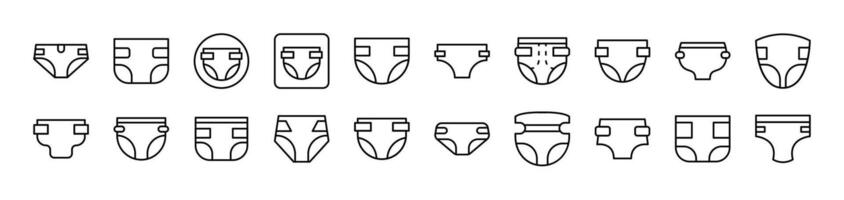 Diapers Set of Thin Icons. Editable Stroke. Suitable for Web Sites, Books, Cards, Apps vector