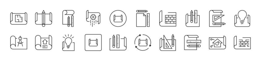 Drafts and Drawings Related Icon Set. Editable Stroke. Suitable for Web Sites, Books, Cards, Apps vector