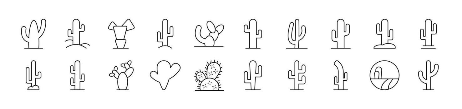 Cactus and Succulent Collection of Thin Icons. Editable Stroke. Suitable for Web Sites, Books, Cards, Apps vector