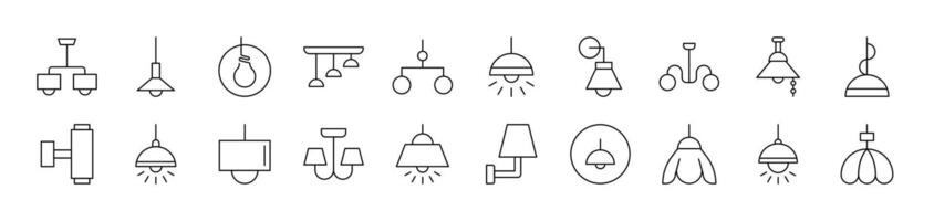 Lamps and Chandeliers Pack of Thin Icons. Editable Stroke. Suitable for Web Sites, Books, Cards, Apps vector