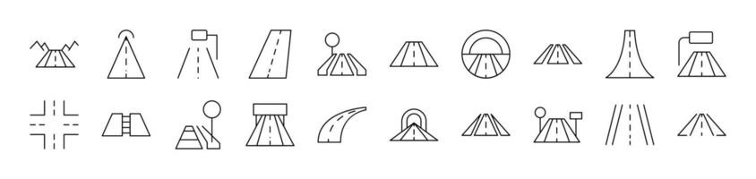 Road Pack of Thin Icons. Editable Stroke. Suitable for Web Sites, Books, Cards, Apps vector