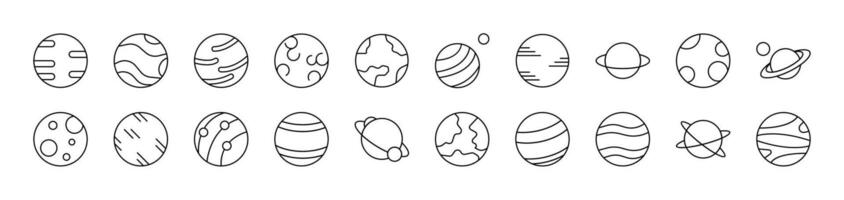 Planets and Celestial Bodies Simple Isolated Line Icons Collection. Editable Stroke. Suitable for Web Sites, Books, Cards, Apps vector