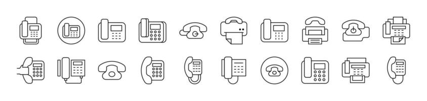 Phone and Fax Bundle of Thin Icons. Editable Stroke. Suitable for Web Sites, Books, Cards, Apps vector