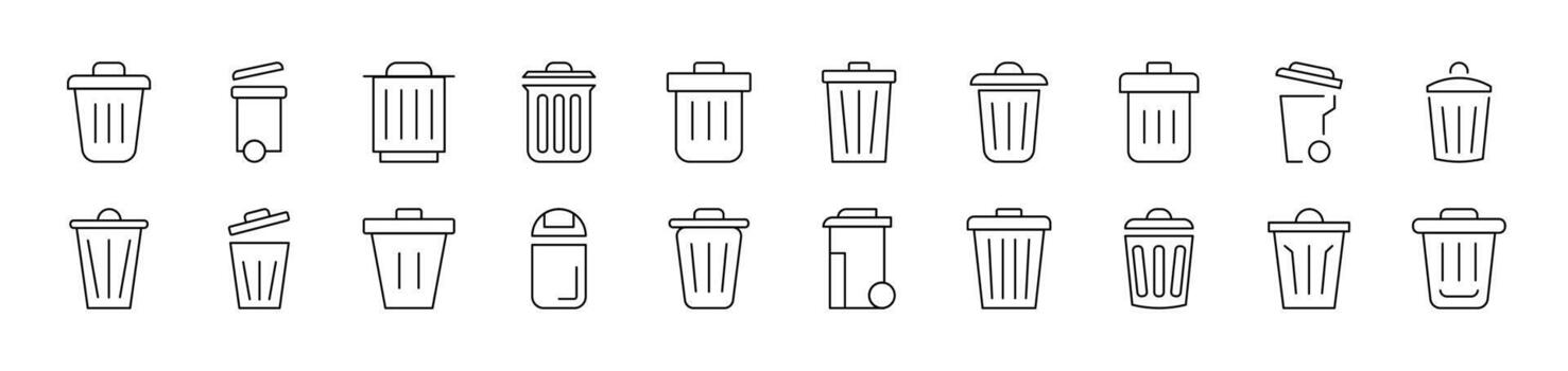 Trash Can Outline Simple Linear Image Collection. Editable Stroke. Suitable for Web Sites, Books, Cards, Apps vector
