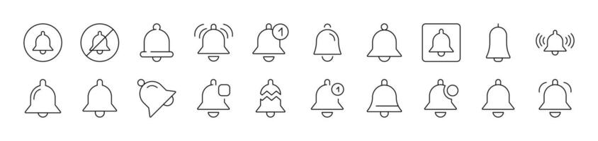 Bell as Ring and Notification Pack of Thin Icons. Editable Stroke. Suitable for Web Sites, Books, Cards, Apps vector