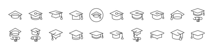 Academic Square Cap Thin Icons Collection. Editable Stroke. Suitable for Web Sites, Books, Cards, Apps vector