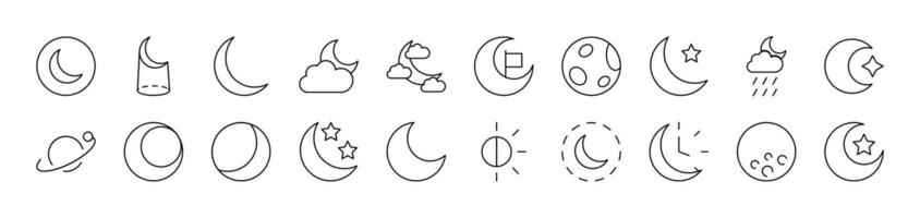The Moon and Crescent Collection of Thin Icons. Editable Stroke. Suitable for Web Sites, Books, Cards, Apps vector