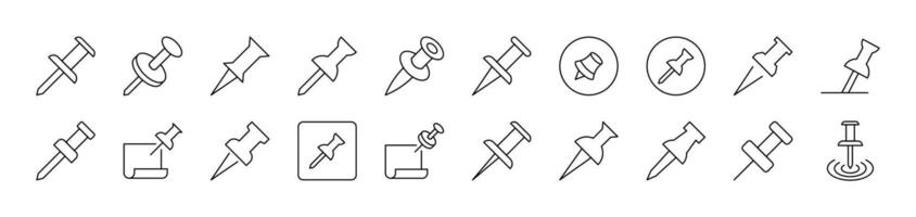 Push Pin for School and Office Simple Isolated Line Icons Collection. Editable Stroke. Suitable for Web Sites, Books, Cards, Apps vector