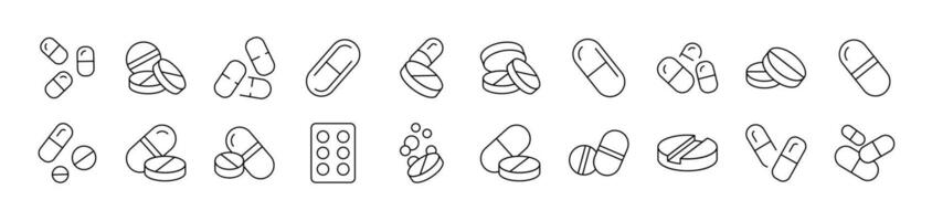 Pills and Medication Related Line Icons for Web Sites, Books, Cards, Apps. Editable Stroke. Suitable for Web Sites, Books, Cards, Apps vector