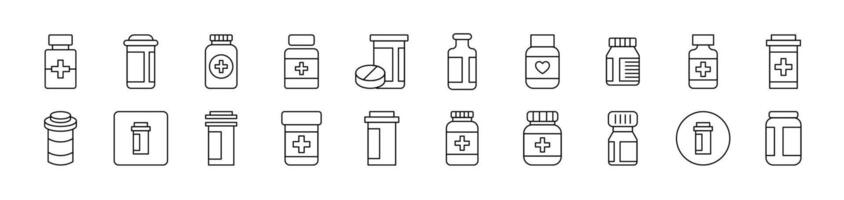 Bottle of Meds Outline Simple Linear Image Collection. Editable Stroke. Suitable for Web Sites, Books, Cards, Apps vector