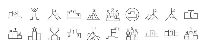 Winner and Pedestal Bundle of Thin Icons. Editable Stroke. Suitable for Web Sites, Books, Cards, Apps vector