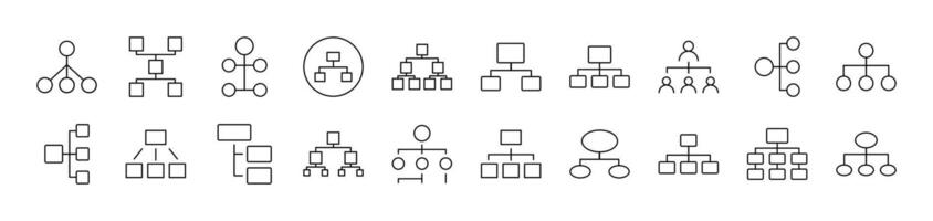 Mind Map or Hierarchy Outline Simple Linear Image Collection. Editable Stroke. Suitable for Web Sites, Books, Cards, Apps vector