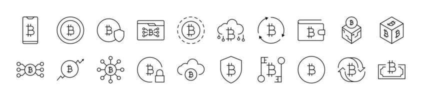 Cryptocurrency Related Image Collection. Editable Stroke. Perfect for Infographics, Articles, Books, Flyers, Banners vector