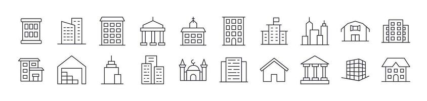 Building Outline Picture Collection. Editable Stroke. Perfect for Infographics, Articles, Books, Flyers, Banners vector