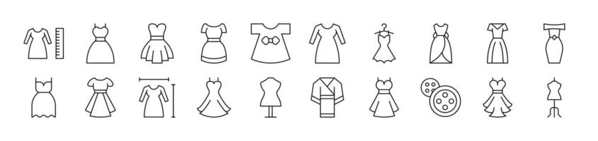 Collection of Line Icons of Dress Drawn with Thin Line for apps, web sites, banners, infographics and other types of design vector