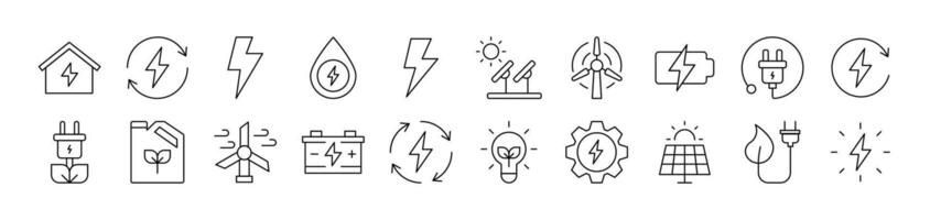 Collection of Signs of Green Energy and Agriculture Drawn with Thin Line for apps, web sites, banners, infographics and other types of design vector