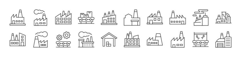Collection of Line Icons of Factory, Manufacture Drawn with Thin Line for apps, web sites, banners, infographics and other types of design vector