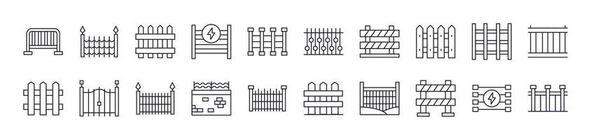 Collection of Fence Icons Drawn with Thin Line for apps, web sites, banners, infographics and other types of design vector