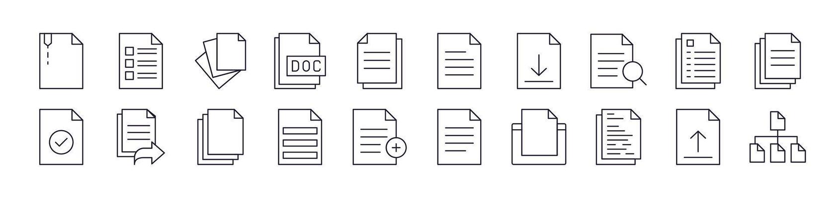 Collection of Line Icons of Documents, Clipboards, Office Drawn with Thin Line for apps, web sites, banners, infographics and other types of design