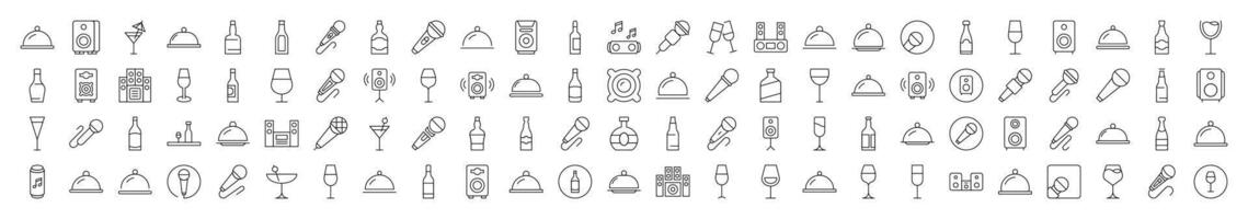 Cocktail, Bottle, Loud Speaker Images Drawn with Thin Line. Collection of Various Design Elements that Can Be Used for Apps, Articles, Web Sites, Social Media vector