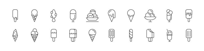 Ice Cream Outline Simple Linear Image Collection. Editable Stroke. Suitable for Web Sites, Books, Cards, Apps vector