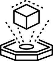 Hologram of a 3d cube model, line style icon vector