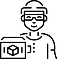 Person testing vr modelling, line style icon vector