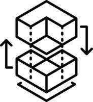An outline style icon depicting cube transition vector