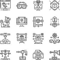 3D Prototyping and Printing Linear Style Icons vector