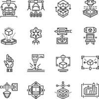 Linear Style 3D Printing Icon Set vector