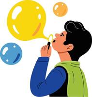 A flat illustration of person blowing bubbles vector