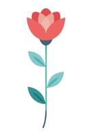 Single Red Flower, Minimalist, Stem, Leaves, Simple, Botanical, Flat Design, Elegant, Illustration, vector