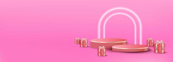 Valentines Day podium scene decorated with gift boxes, ideal for displaying products. vector